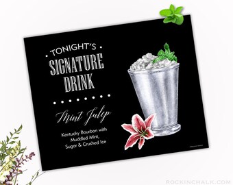 Mint Julep in Silver Cup Signature Drink Sign - AS IS Instant Download Printable Wedding Decoration | Formal Minimal Black