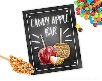 Candy Apple Bar Chalkboard style digital download printable file party decoration with Caramel apples, Candy Apples dessert station sign