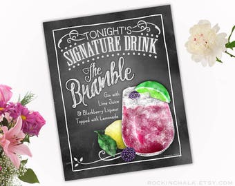 Download - The Bramble Signature Drink Sign with Chalkboard Border - AS IS - PRINTABLE Party Dekoration - Sofortiger Download