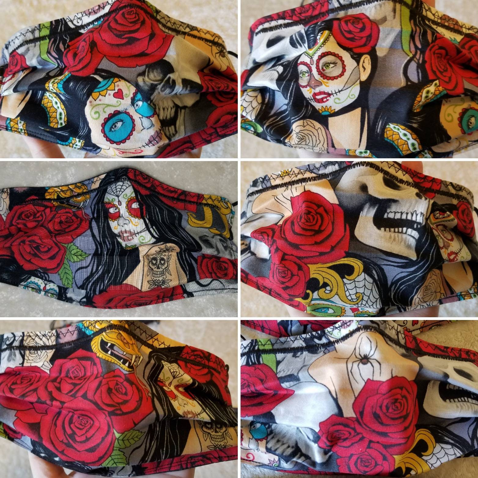 Washable, reusable Bright "Nocturna" Sugar Skull Adult Face…
