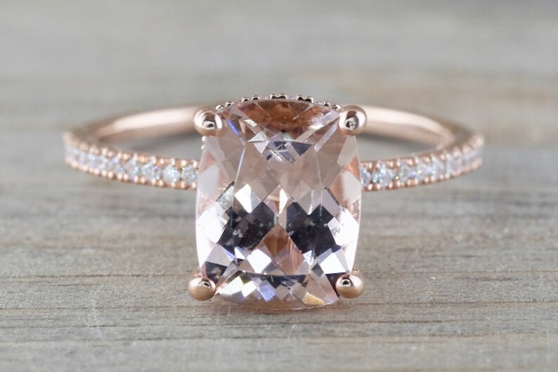 14kt Rose Gold Double Under Halo Elongated Cushion Cut Etsy