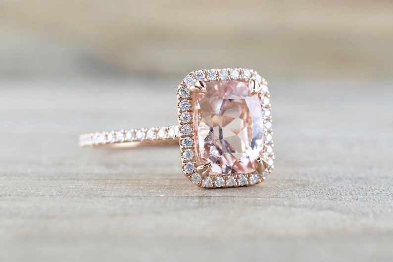 Morganite Ring 14kt Rose Gold Elongated Cushion Cut Etsy