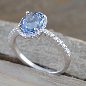 1.38 karaat ovale blauwe Rose Cut natuurlijke saffier 18k White Gold Diamond Halo bruiloft belofte verlovingsring