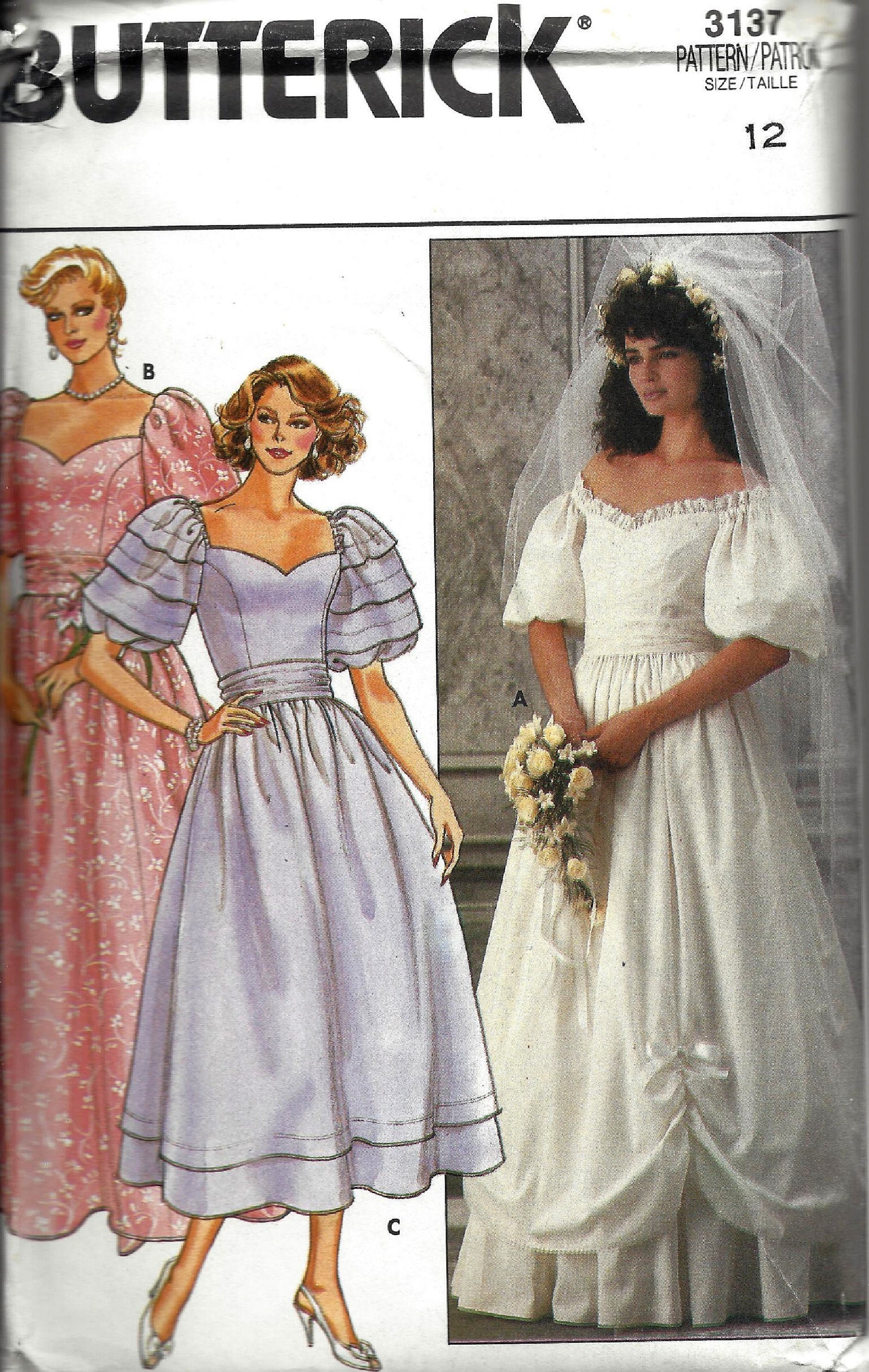 1985 Size 10 Bust 32 12 Factory Folded Butterick 3137  Vintage 1980's Sweetheart Misses' Bridal Gown