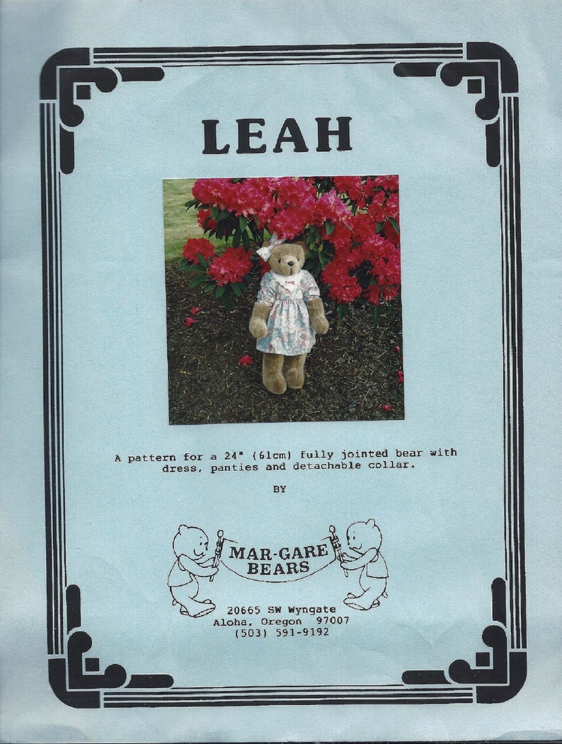 LEAH Pattern for 24 Fully Jointed Bear with Outfit by Mar-Gare Bears Material List /& Instructions NEW PATTERN