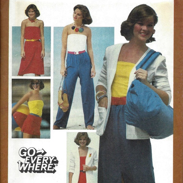 Simplicity Go Every Where Stretch Knit Vintage Pattern 9524 Young Junior Size 11/12 Dress, Skirt, Tube Top, Pants, Shorts, Jacket UNCUT 1980