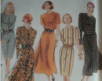 Misses Miss Petite Dress with Slim or Flared Skirt Sizes 8-10-12-14 Simplicity Pattern 8529 UNCUT PATTERN Dated 1993