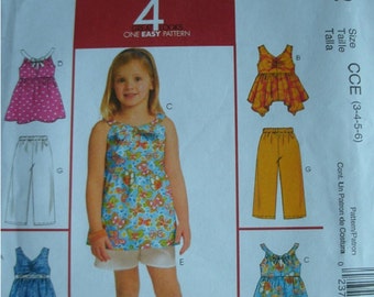 Girls Tops, Shorts and Capri Pants Girls Sizes 3-4-5-6 McCalls 4 Great Looks One Easy Pattern M5612 Like New UNCUT Pattern Dated 2008