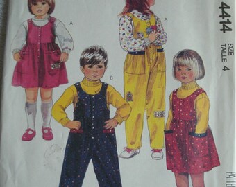 Boys and Girls Jumper, Jumpsuit and Tops (Top Stretch Knits Only) Child Size 4  McCalls Pattern 4414 UNCUT Vintage Pattern Dated 1989