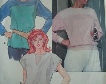 Misses Loose Fitting Pullover Top with Variations Size 6-8-10 Butterick Vintage Pattern 6297 VINTAGE UNCUT Pattern  1980's