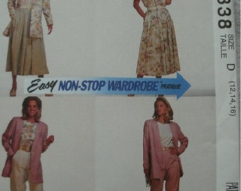 Misses Unlined Jacket, Top, Skirt & Pants Sizes 12-14-16 McCalls Easy Non-Stop Wardrobe Pattern 6338 Select-A-Size Petite-Able NEW UNCUT '93