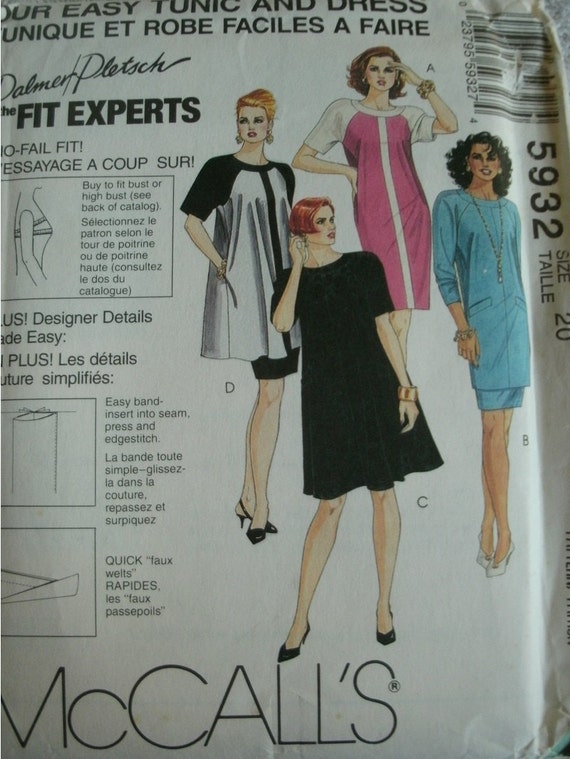 Misses One Or Two Piece Dress Size Mccalls Pattern 5932 Etsy