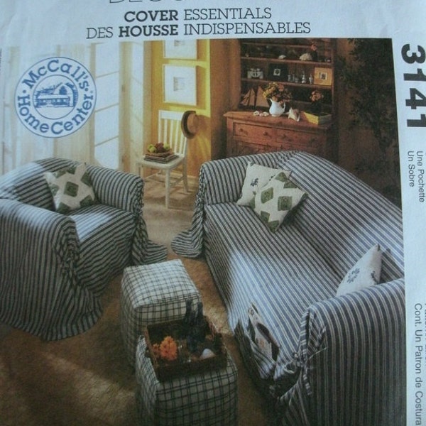 Cover Essentials - Sofa - Two Styles - Chair - Two Styles - Ottoman & Pillow EASY McCalls Home Decorating Pattern 3141 Dated 2001