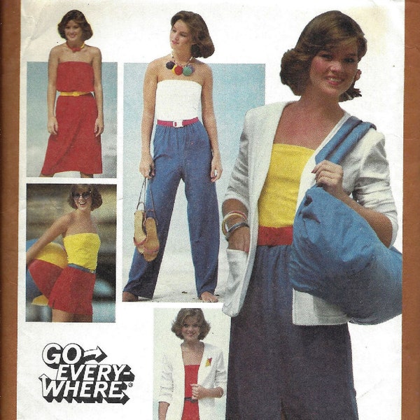 Simplicity Go Every Where Stretch Knit Vintage Pattern 9524 Young Junior Size 9/10 Dress, Skirt, Tube Top, Pants, Shorts, Jacket UNCUT 1980