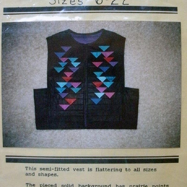 Prairie Point Vest Sizes 6-22 Pattern 104 from Blue Ribbon Patterns - Semi-fitted Vest with Pieced Points NEW Pattern Dated 1989