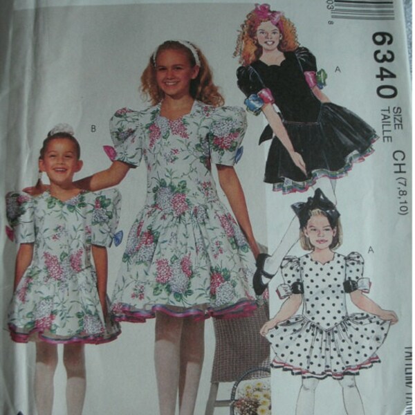 Girls Party Dress with Attached Petticoat Girls Size 7-8-10 McCalls NANNETTE Pattern 6340 Mint UNCUT Pattern Dated 1993