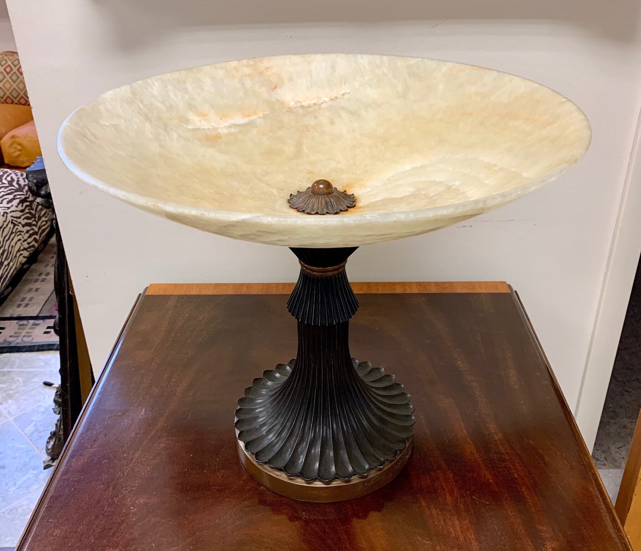 Huge Alabaster and Bronze Pedestal Bowl on Stand Etsy