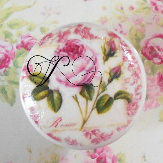 Word Rose Ceramic Knob Drawer Pull Office Desk Bedroom Shabby Etsy