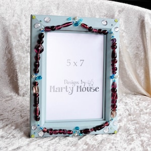 Beach Picture Frame/Seafoam Picture Frame/Beaded Picture Frame/Vintage Picture Frame/Romantic Picture Frame/5x7 Picture Frame/Mermaid Frame