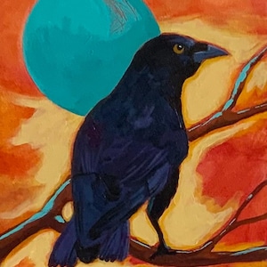 Crow Painting, Original Art, Original Painting 10 x 8 Inches