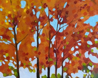 Abstract Tree Painting on Canvas, Ready to Hang (20X16X1.5 inches)