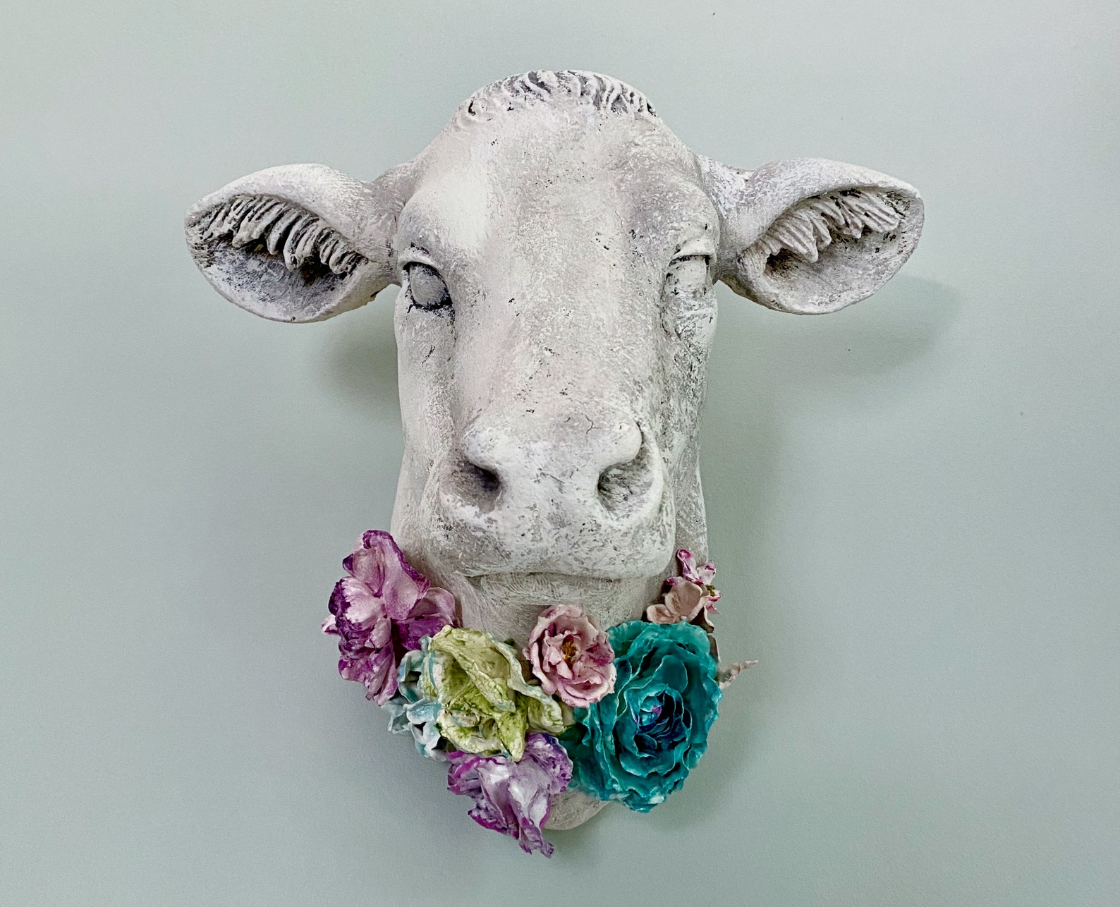 Large Cow Head Wall Mount White Gray Heifer Bull French Modern Etsy