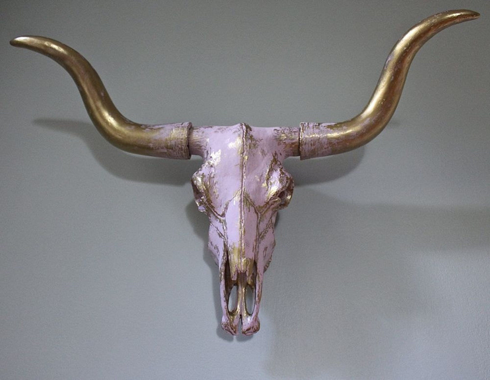 Bull Skull Faux Taxidermy Cow Head Wall Mount Gold Decor