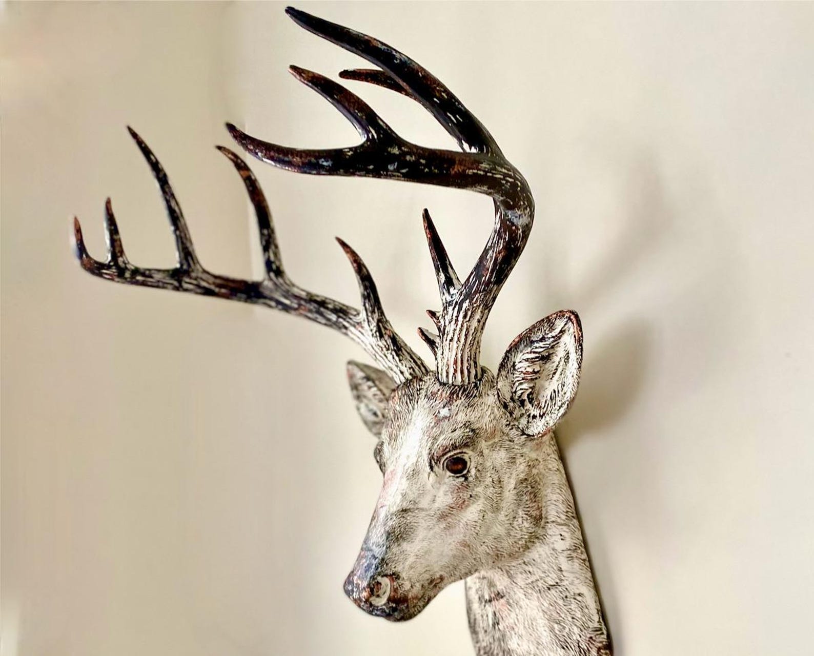 XL Faux Deer Head: Vintage White Bronze 14-point Stag Wall Mount - Etsy