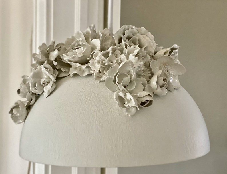 White Dome Pendant Light Floral Home Decor Porcelain Look Flowers Nature Inspired Lighting Boho Eclectic Hanging Chandelier My Secret Lite image 9