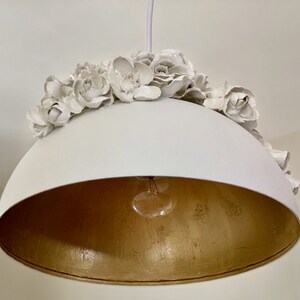 White Dome Pendant Light Floral Home Decor Porcelain Look Flowers Nature Inspired Lighting Boho Eclectic Hanging Chandelier My Secret Lite image 3