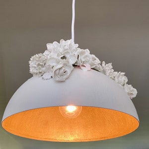 White Dome Pendant Light Floral Home Decor Porcelain Look Flowers Nature Inspired Lighting Boho Eclectic Hanging Chandelier My Secret Lite image 6