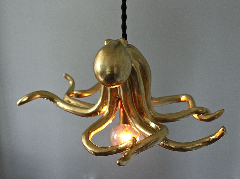 Octopus Pendant Ceiling Light Brass Taxidermy Beach Sea