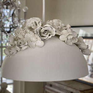 White Dome Pendant Light Floral Home Decor Porcelain Look Flowers Nature Inspired Lighting Boho Eclectic Hanging Chandelier My Secret Lite image 1