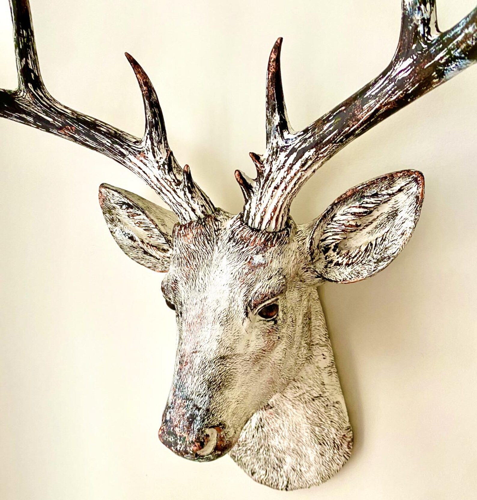 XL Faux Deer Head: Vintage White Bronze 14-point Stag Wall Mount - Etsy
