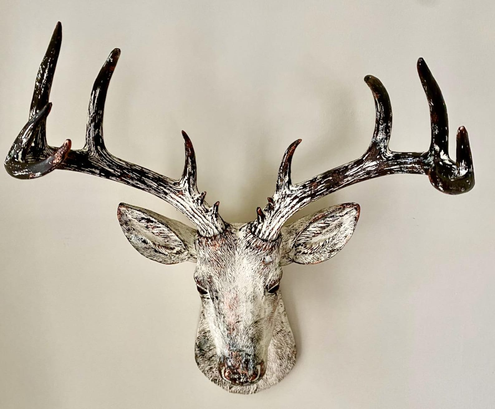 XL Faux Deer Head: Vintage White Bronze 14-point Stag Wall Mount - Etsy