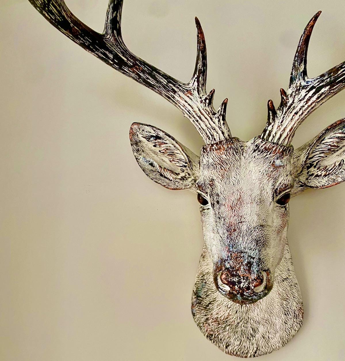 XL Faux Deer Head: Vintage White Bronze 14-point Stag Wall Mount - Etsy