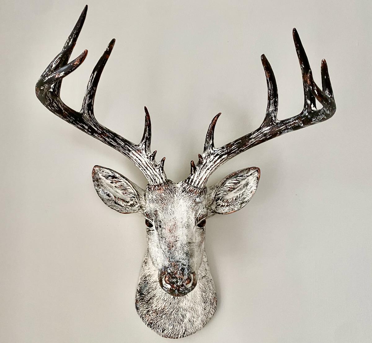 XL Faux Deer Head: Vintage White Bronze 14-point Stag Wall Mount - Etsy