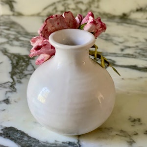 White Glaze Ceramic Vase with Hand Painted Flowers Bud Vase Vessel with Porcelain Style Flowers One of a Kind Shower Gift MySecretLite image 9