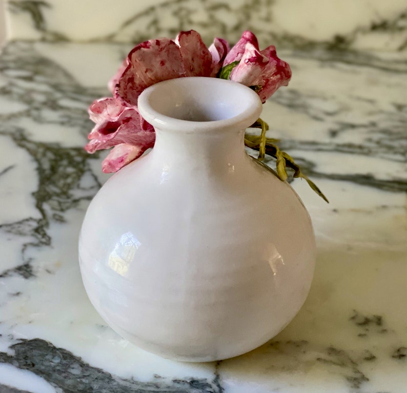 White Glaze Ceramic Vase with Hand Painted Flowers Bud Vase Vessel with Porcelain Style Flowers One of a Kind Shower Gift MySecretLite image 9