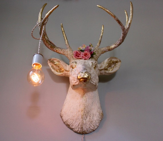 Faux Taxidermy Deer Head Wall Mount Sconce Light Stag Buck Antlers