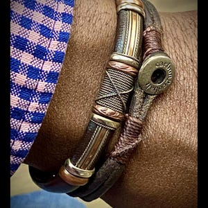 Pulsera de cuero y cobre: brazalete unisex ajustable, ideal para él y para ella, regalo de Navidad para hombres y mujeres, pulsera de la amistad o de pareja. imagen 15