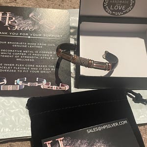 Pulsera de cuero y cobre: brazalete unisex ajustable, ideal para él y para ella, regalo de Navidad para hombres y mujeres, pulsera de la amistad o de pareja. imagen 20