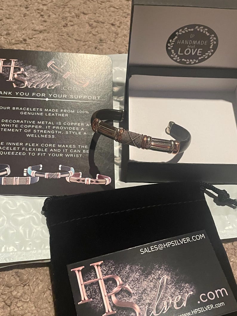 Pulsera de cuero y cobre: brazalete unisex ajustable, ideal para él y para ella, regalo de Navidad para hombres y mujeres, pulsera de la amistad o de pareja. imagen 20
