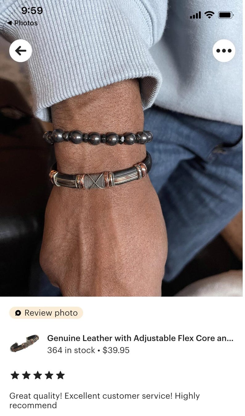 Pulsera de cuero y cobre: brazalete unisex ajustable, ideal para él y para ella, regalo de Navidad para hombres y mujeres, pulsera de la amistad o de pareja. imagen 14