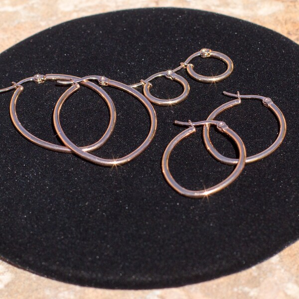Rose Gold Hoop Earrings, Light Weight, Oval Stacking Minimalist Hoops in Different Sizes, Simple Snap Posts