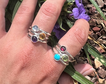 Handmade Sterling Silver and Gemstone Stacking Rings