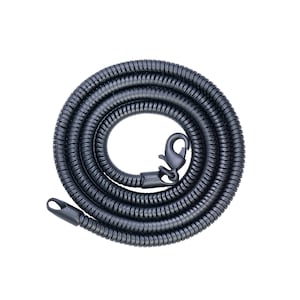 May include: A black chain necklace with a spring clasp. The chain is coiled into a circle.