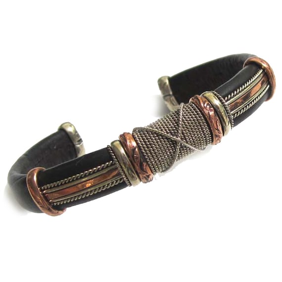 Leather and Copper Bracelet – Adjustable Unisex Cuff, His and Hers Jewelry, Christmas Gift for Men & Women, Friendship or Couple Bracelet