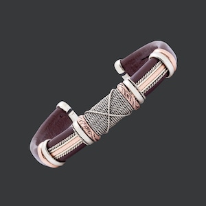Pulsera de cuero y cobre: brazalete unisex ajustable, ideal para él y para ella, regalo de Navidad para hombres y mujeres, pulsera de la amistad o de pareja. imagen 8