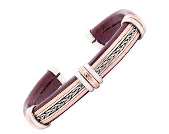 Pulsera ajustable hecha a mano de cuero genuino marrón y cobre puro para hombres, mujeres, unisex